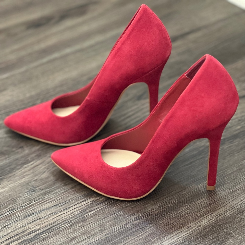 Red Suede Leather Pumps
